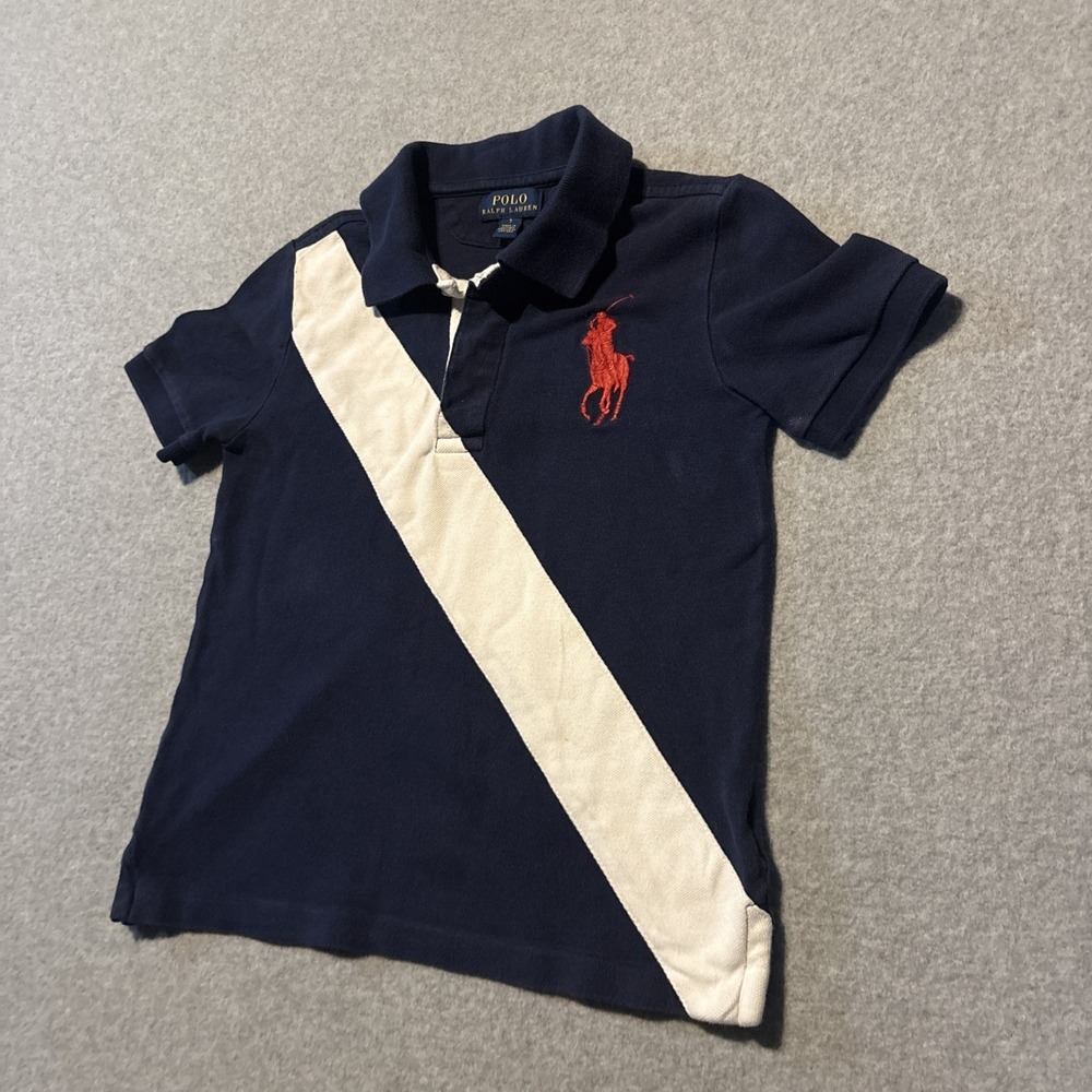 Polo Ralph Lauren Big Pony Boys Sz‎ 7 Polo Shirt Striped Blue White - Picture 5 of 11
